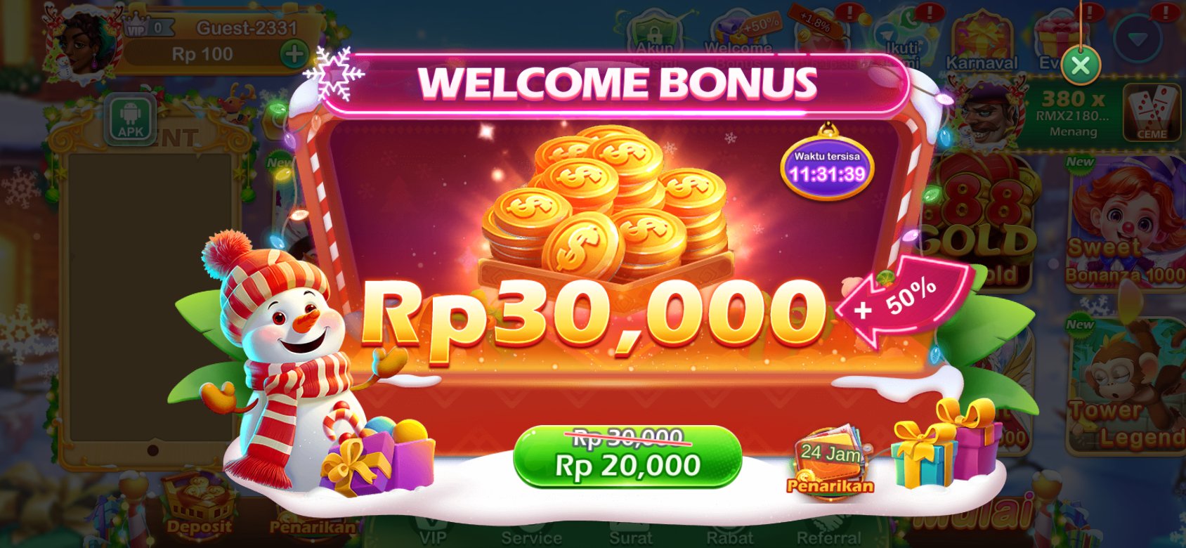 Bonus selamat datang K3K3 Apk 4 J 1914 F dengan diskon spesial untuk pengguna baru.